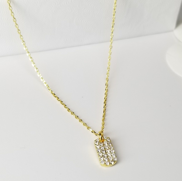 NWT Ultrachic Dainty Dog Tag Pave CZ Necklace - Picture 5 of 10